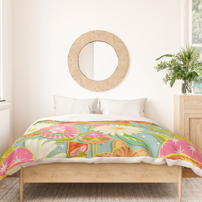 Kittens & Shrooms - Electric on Blue Duvet Cover Gallery Image 3