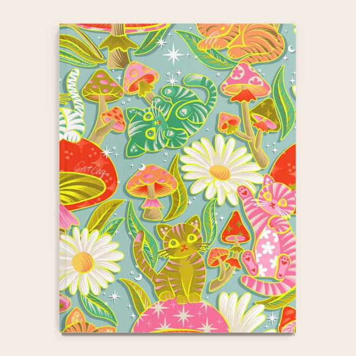 Kittens & Shrooms - Electric on Blue Notebook Gallery Image 4