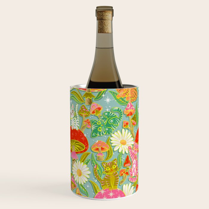 Kittens & Shrooms - Electric on Blue Wine Chiller Gallery Image 2