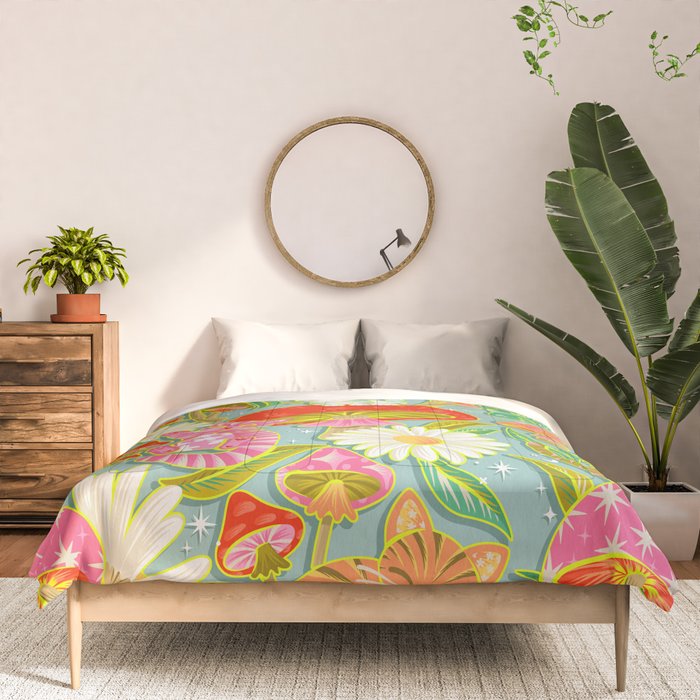 Kittens & Shrooms - Electric on Blue Comforter Gallery Image 3