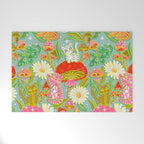 Kittens & Shrooms - Electric on Blue Welcome Mat Gallery Image 1
