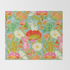 Kittens & Shrooms - Electric on Blue Throw Blanket Gallery Image 2