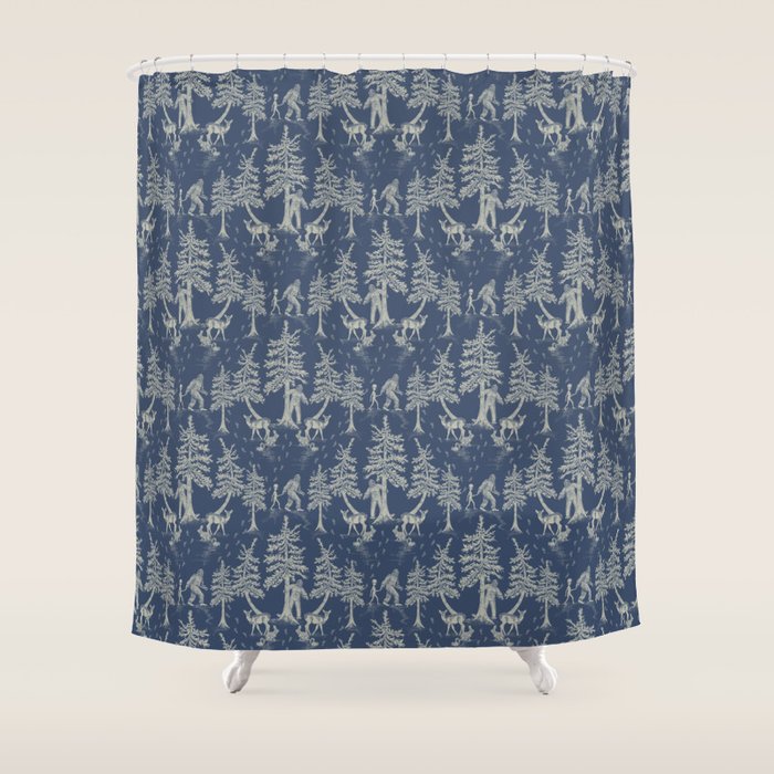 Navy Blue Bigfoot & Friends Shower Curtain Gallery Image 1