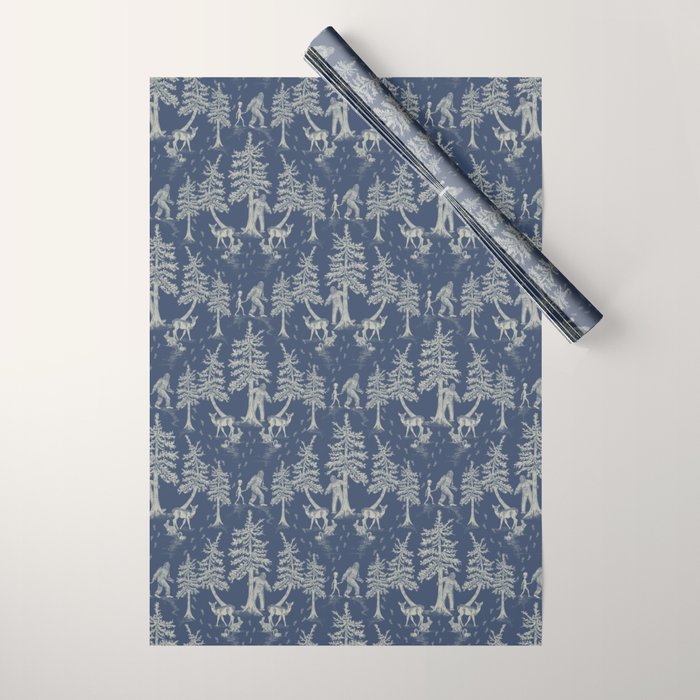 Navy Blue Bigfoot & Friends Wrapping Paper Gallery Image 1