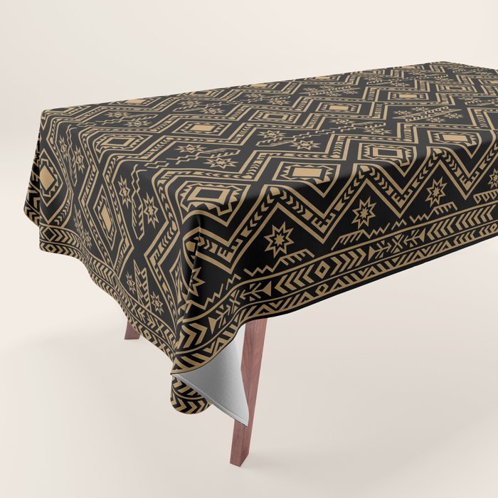Intricate Gold and Black Tribal Surface Pattern Tablecloth Gallery Image 1