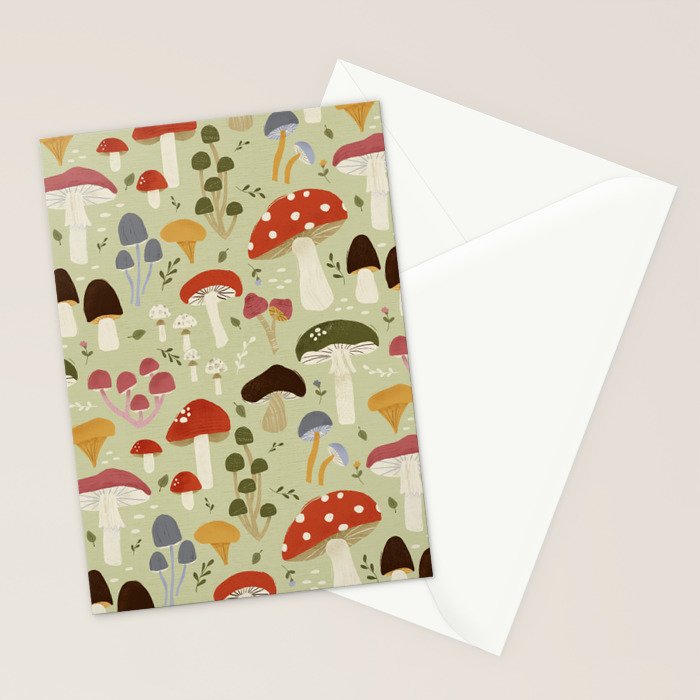 Whimsical Forest Mushrooms Pattern Stationery Card Gallery Image 2