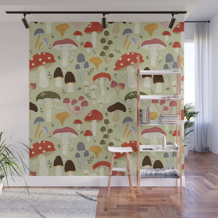 Whimsical Forest Mushrooms Pattern Wall Mural Gallery Image 1