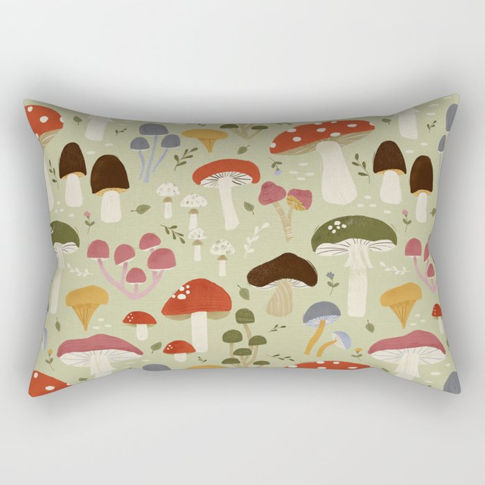 Whimsical Forest Mushrooms Pattern Rectangular Pillow Gallery Image 1