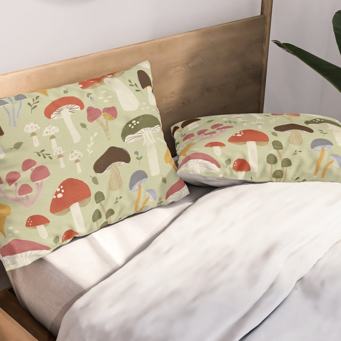 Whimsical Forest Mushrooms Pattern Pillow Sham Gallery Image 2