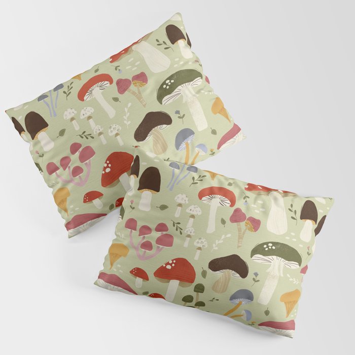 Whimsical Forest Mushrooms Pattern Pillow Sham Gallery Image 1