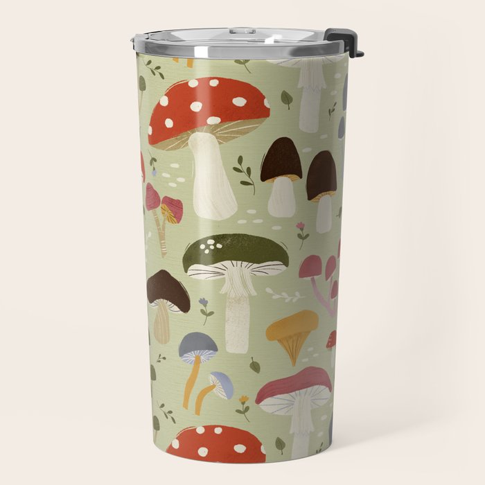 Whimsical Forest Mushrooms Pattern Travel Mug Gallery Image 2
