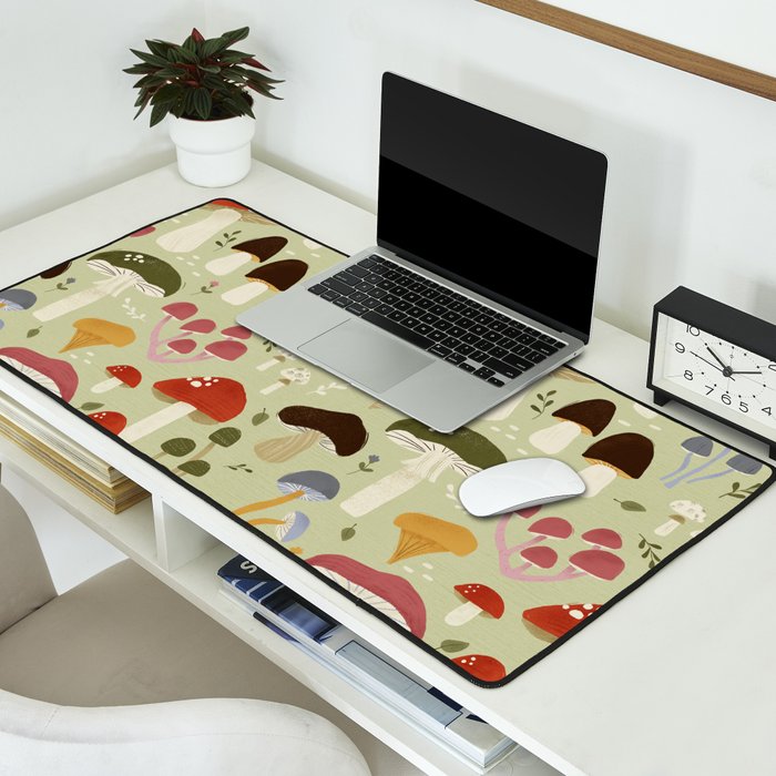 Whimsical Forest Mushrooms Pattern Desk Mat Gallery Image 2