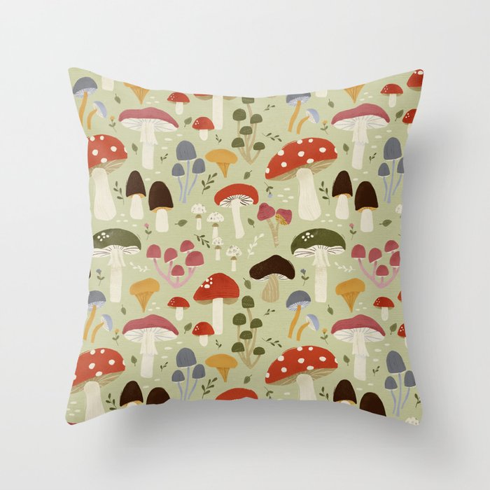 Whimsical Forest Mushrooms Pattern Throw Pillow Gallery Image 6