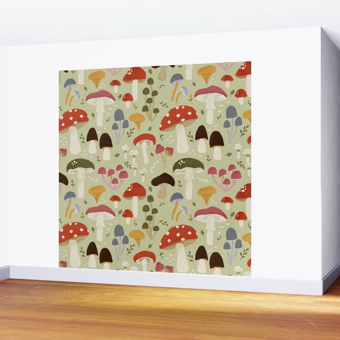 Whimsical Forest Mushrooms Pattern Wall Mural Gallery Image 2