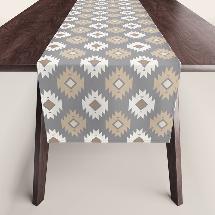 Geometric Aztec - Neutral Brown and Gray Table Runner Gallery Image 1