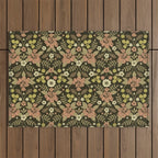 Sage, Dark Green, Peach & Cream Floral Pattern Outdoor Rug Gallery Image 1