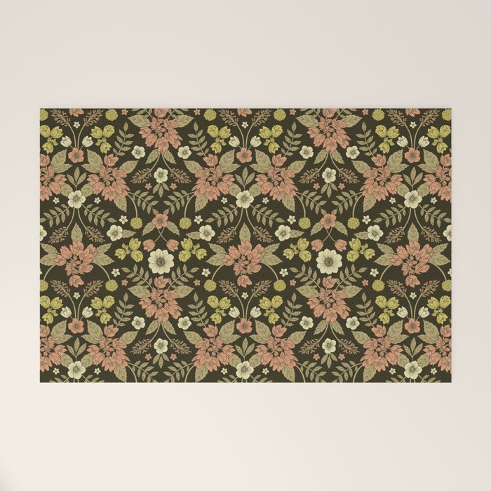 Sage, Dark Green, Peach & Cream Floral Pattern Welcome Mat Gallery Image 1