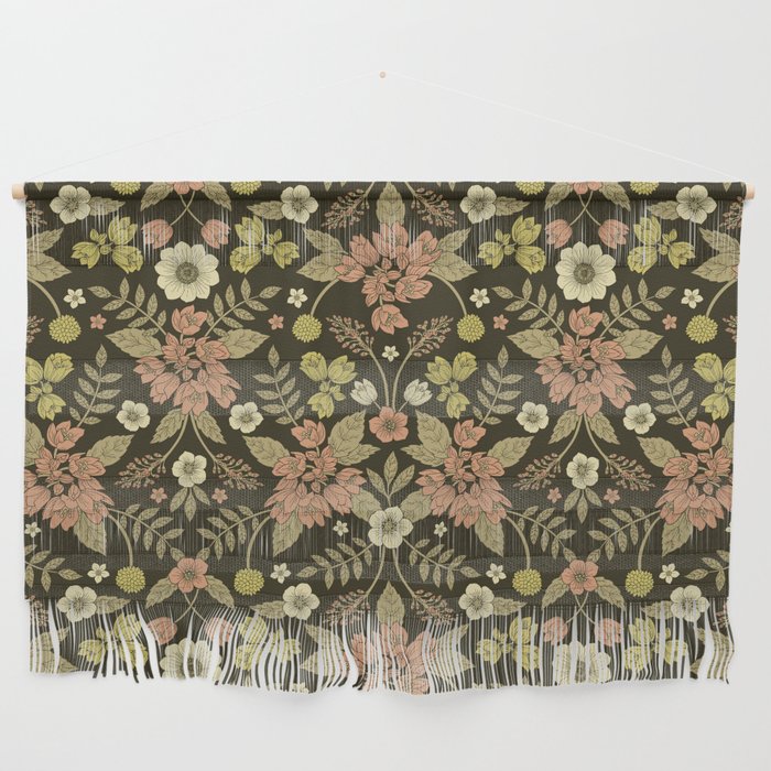 Sage, Dark Green, Peach & Cream Floral Pattern Wall Hanging Gallery Image 1