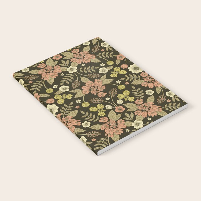 Sage, Dark Green, Peach & Cream Floral Pattern Notebook Gallery Image 2