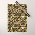 Sage, Dark Green, Peach & Cream Floral Pattern Wrapping Paper Gallery Image 1