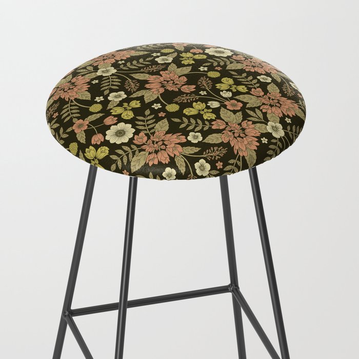 Sage, Dark Green, Peach & Cream Floral Pattern Stool Gallery Image 2