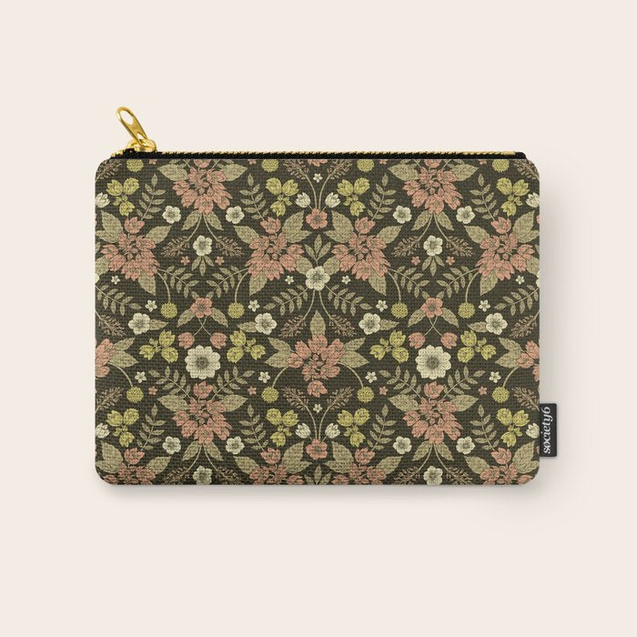 Sage, Dark Green, Peach & Cream Floral Pattern Carry All Pouch Gallery Image 1