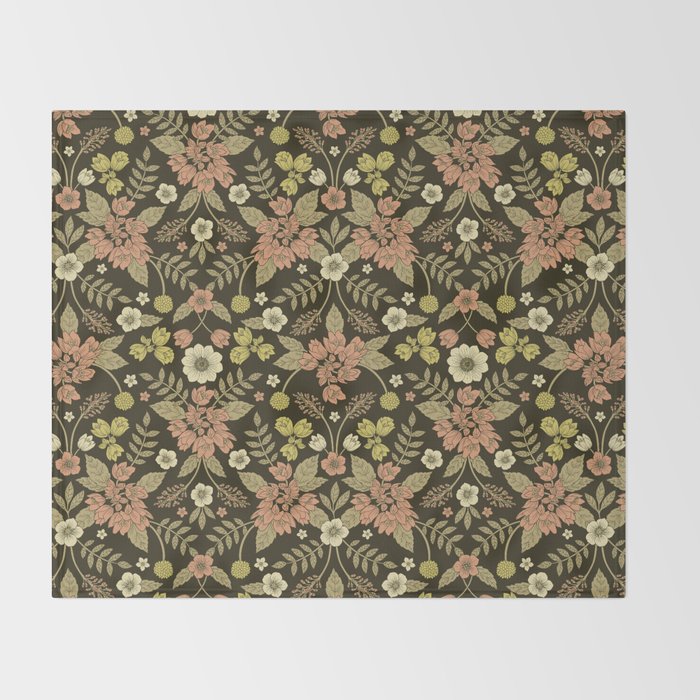 Sage, Dark Green, Peach & Cream Floral Pattern Throw Blanket Gallery Image 2