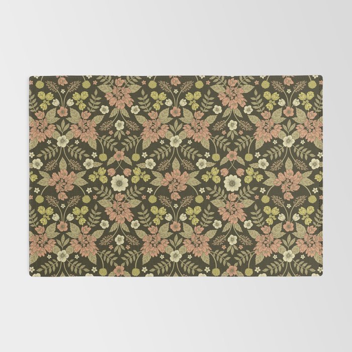Sage, Dark Green, Peach & Cream Floral Pattern Rug Gallery Image 2