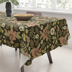 Sage, Dark Green, Peach & Cream Floral Pattern Tablecloth Gallery Image 3