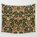Sage, Dark Green, Peach & Cream Floral Pattern Wall Tapestry Gallery Image 4