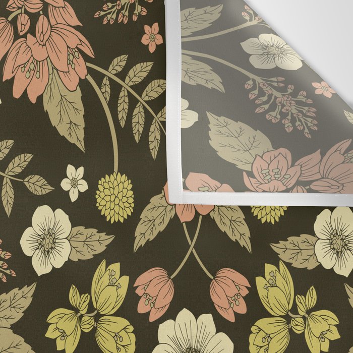 Sage, Dark Green, Peach & Cream Floral Pattern Wall Tapestry Gallery Image 3