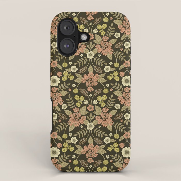 Sage, Dark Green, Peach & Cream Floral Pattern iPhone Case Gallery Image 1