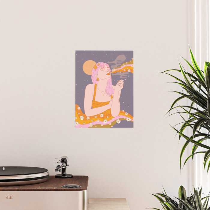Woman Smoking Daisy Flowers Poster Gallery Image 2
