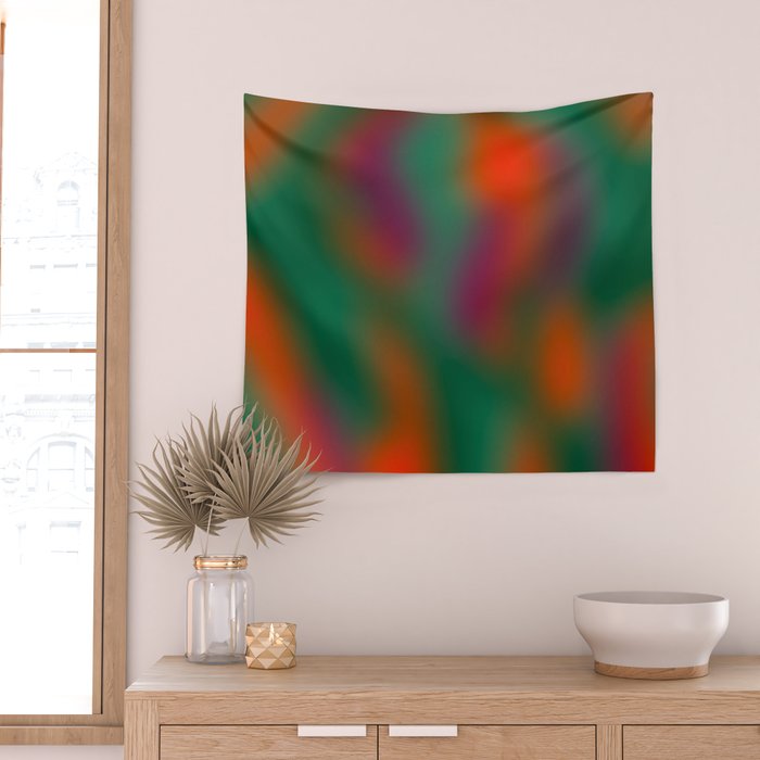 Green and Red Gradient Textured artwork Wall Tapestry Gallery Image 2