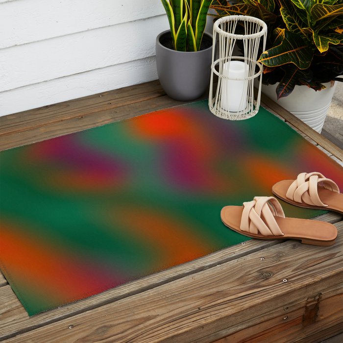 Green and Red Gradient Textured artwork Outdoor Rug Gallery Image 2
