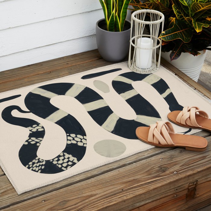 Black and White Snake Outdoor Rug Gallery Image 2