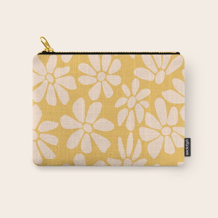 Retro Floral - Earthy colors - yellow mostard Carry All Pouch Gallery Image 1