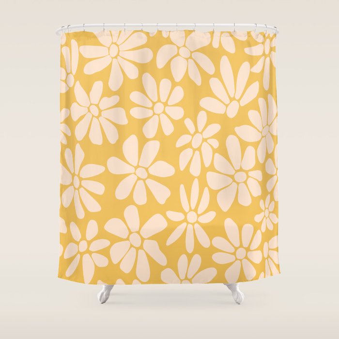 Retro Floral - Earthy colors - yellow mostard Shower Curtain Gallery Image 1