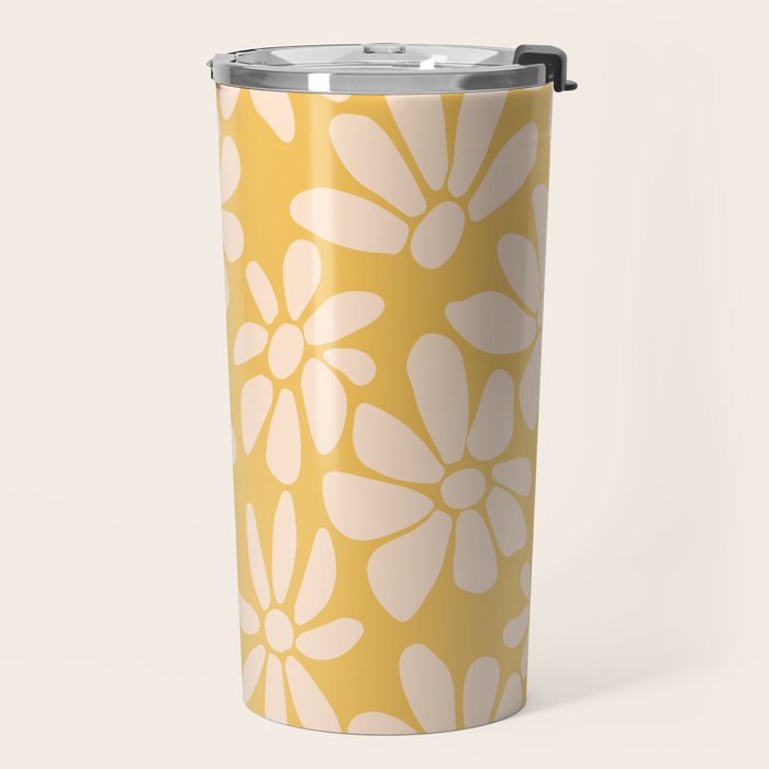 Retro Floral - Earthy colors - yellow mostard Travel Mug Gallery Image 2
