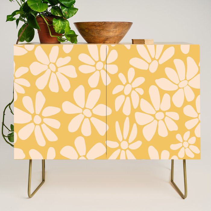 Retro Floral - Earthy colors - yellow mostard Credenza Gallery Image 1