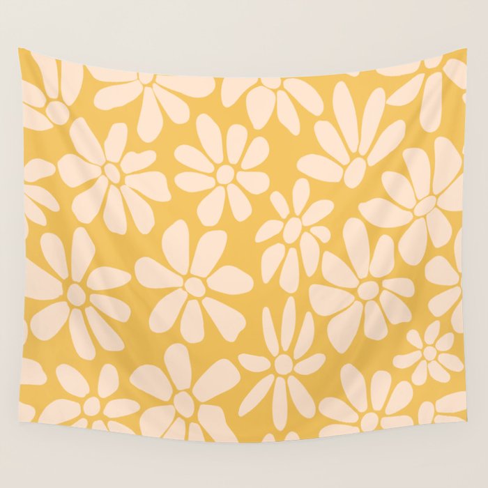 Retro Floral - Earthy colors - yellow mostard Wall Tapestry Gallery Image 4