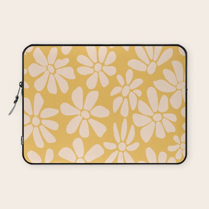 Retro Floral - Earthy colors - yellow mostard Laptop Sleeve Gallery Image 1