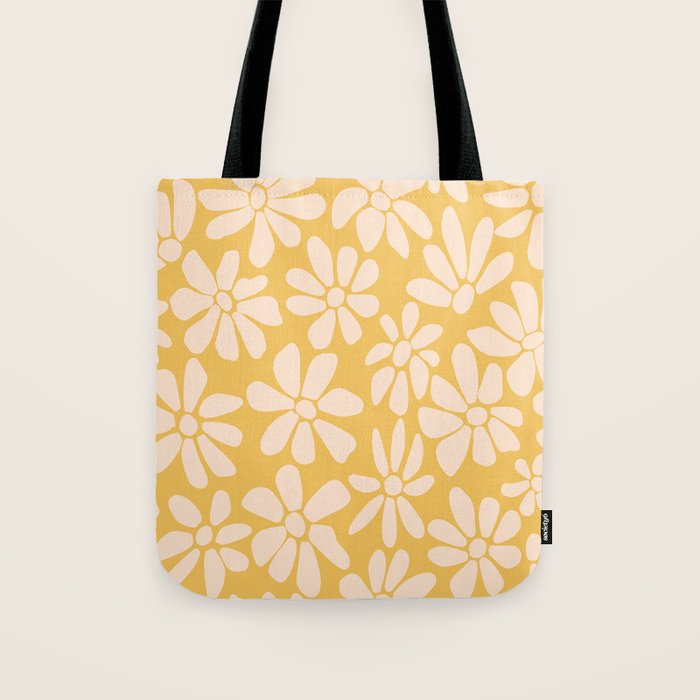 Retro Floral - Earthy colors - yellow mostard Tote Bag Gallery Image 1
