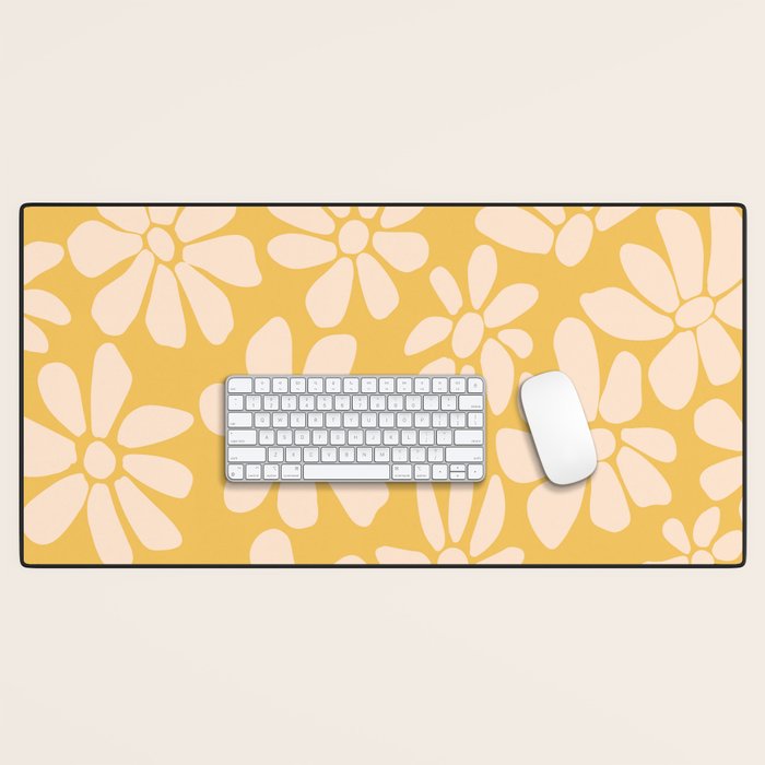 Retro Floral - Earthy colors - yellow mostard Desk Mat Gallery Image 1