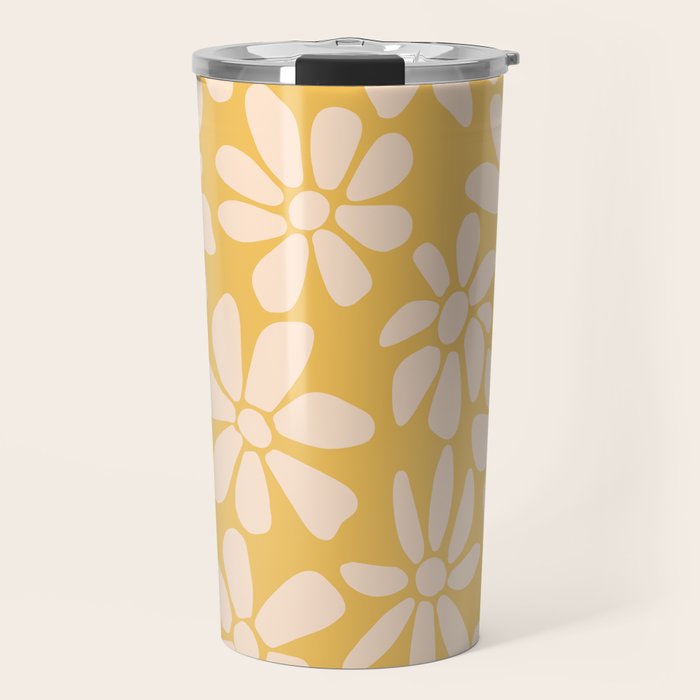 Retro Floral - Earthy colors - yellow mostard Travel Mug Gallery Image 1