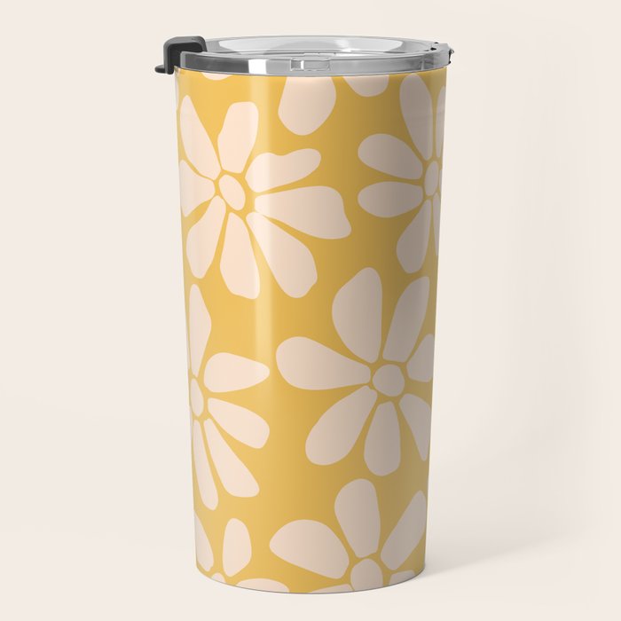 Retro Floral - Earthy colors - yellow mostard Travel Mug Gallery Image 3