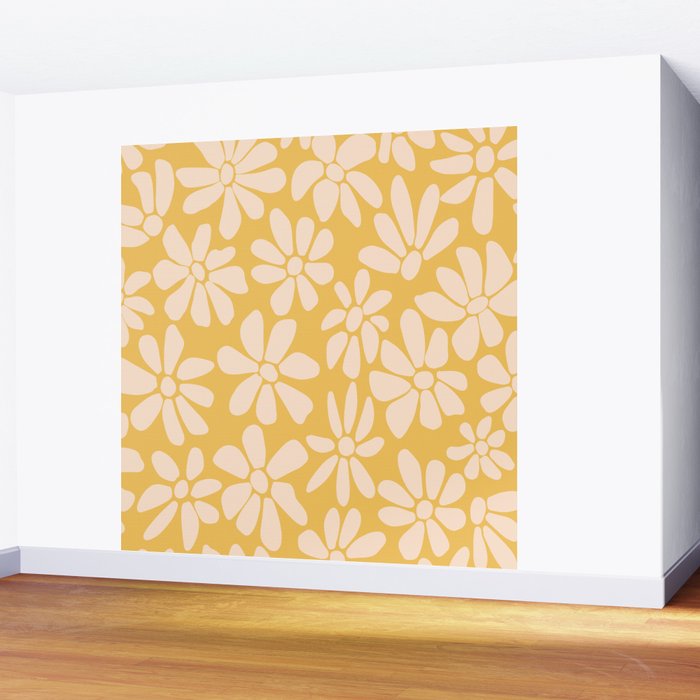 Retro Floral - Earthy colors - yellow mostard Wall Mural Gallery Image 2