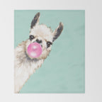 Bubblegum Sneaky Llama in Green Throw Blanket Gallery Image 2
