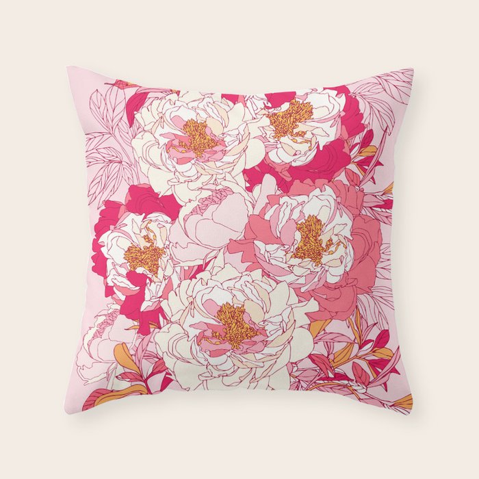 Pink flowers of peonies Throw Pillow Gallery Image 1