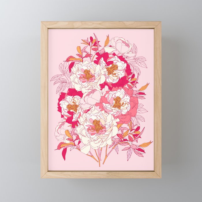 Pink flowers of peonies Mini Art Print Gallery Image 1